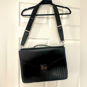 Zara black leather briefcase or computer case with adjustable strap